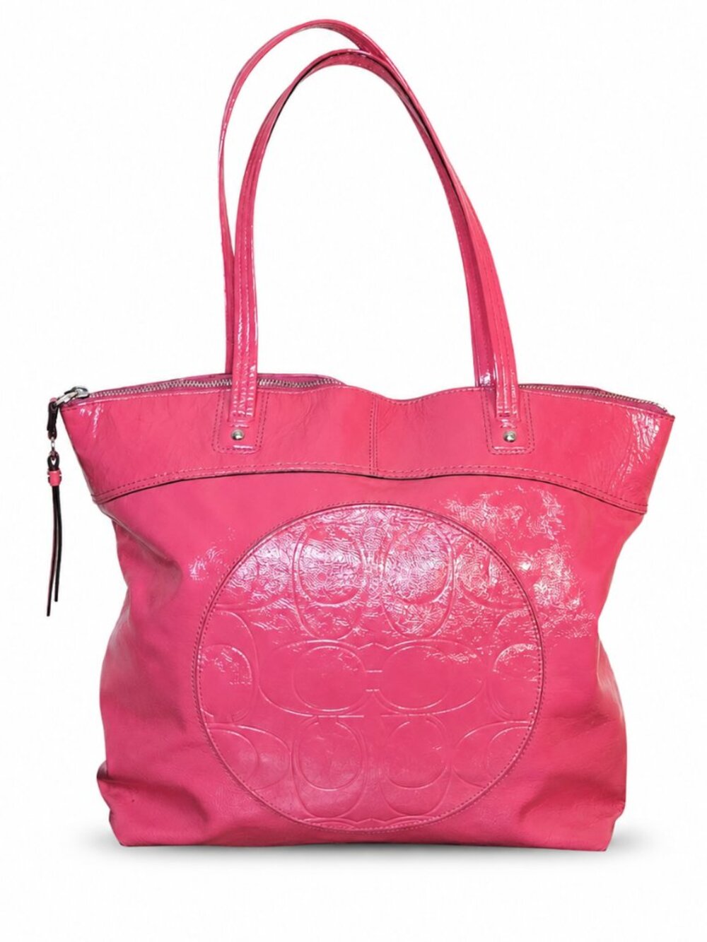 Coach Laura F18900 Coral Pink Patent Leather Large Tote Bag